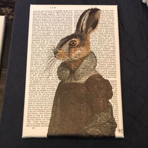 Vintage-Style Rabbit Art Print on Dictionary Page - Brown & Cream